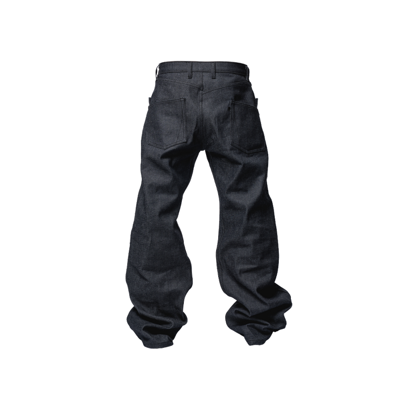 JOVO JEANS INDIGO — back detail, asymmetrical yoke, oversized back pockets, NICKO